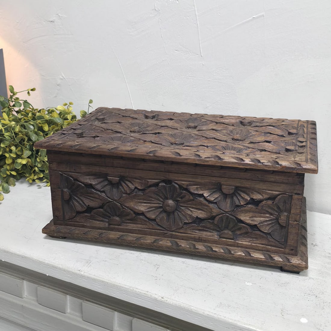 Carved Floral Wood Keepsake Box, Vintage Folk Art Trinket Chest: Some things are made to be used. Others are made to be kept. This one manages both. DETAILS AT A GLANCE Size: 14"L × 8.5"W × 2.5"H Origin: Vintage, circa 1970s — folk art tradition, origin unmarke
