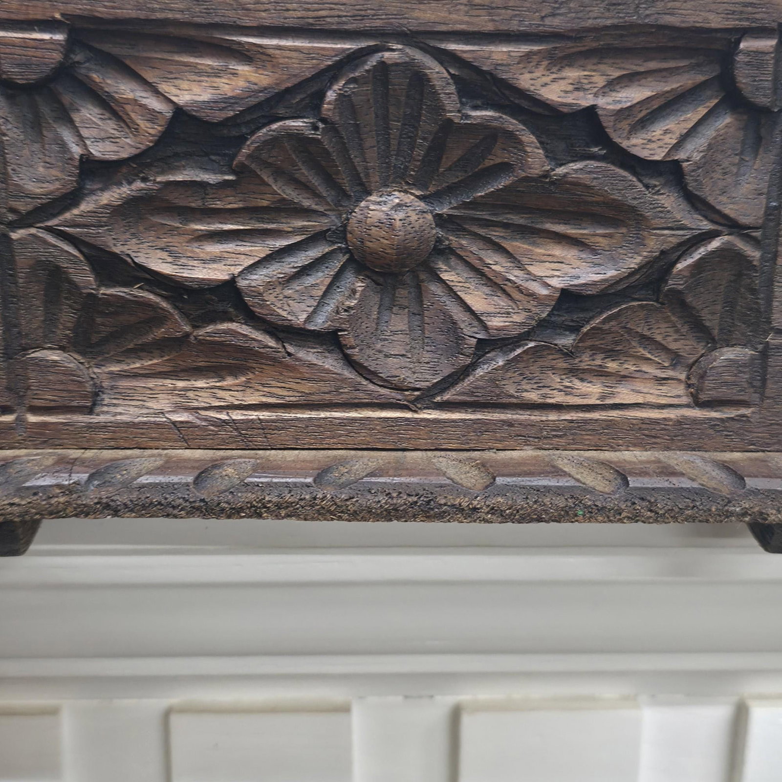 Carved Floral Wood Keepsake Box, Vintage Folk Art Trinket Chest - 5