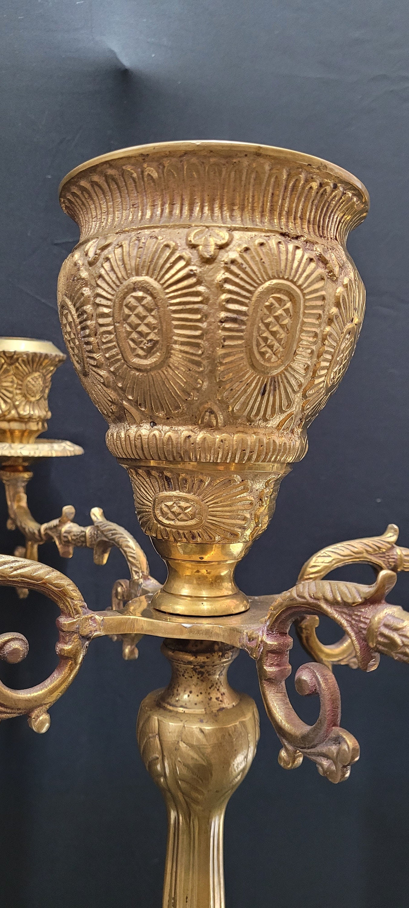 Antique Brass 4-Arm Floor Candelabra Grandmillion Altar Decor - 10