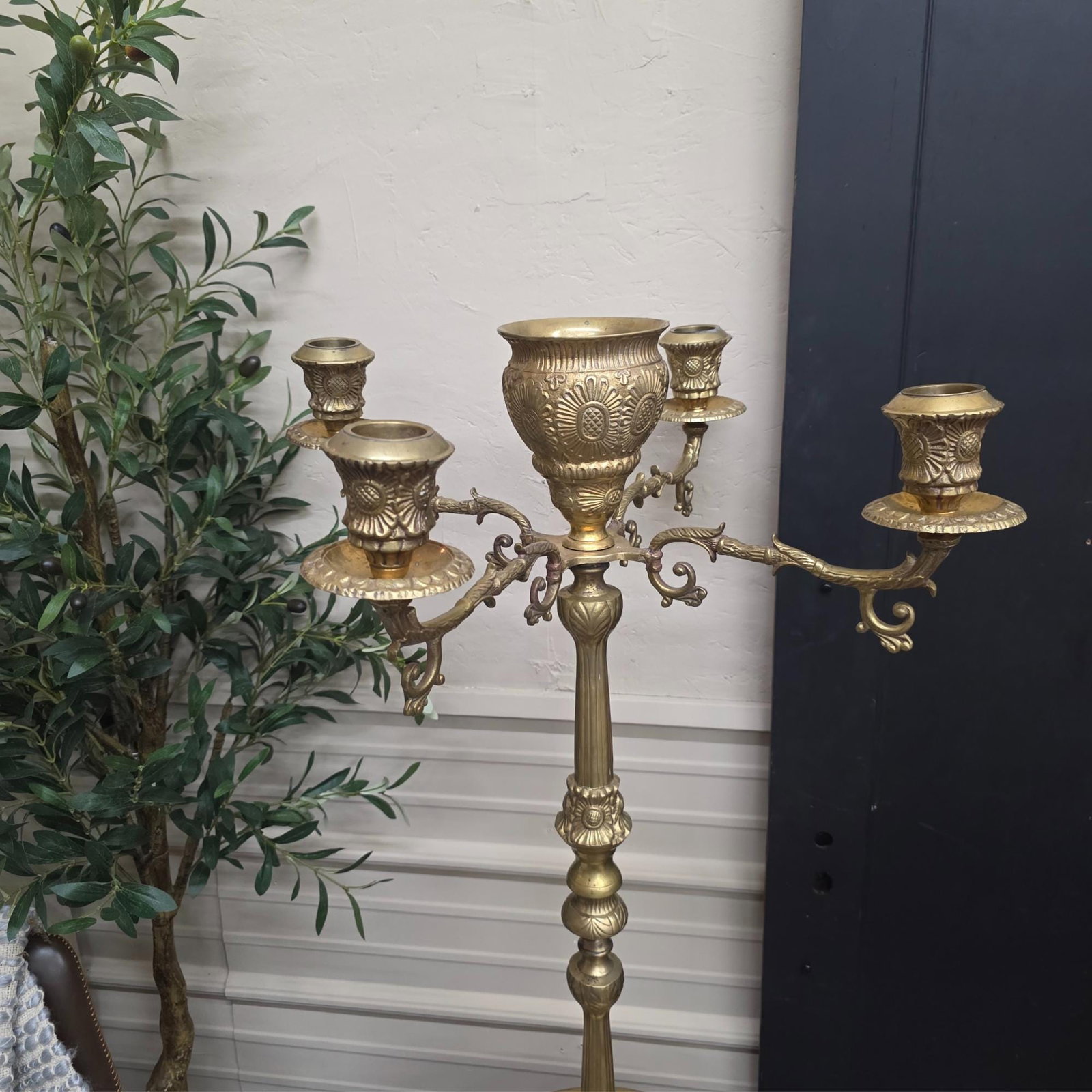 Antique Brass 4-Arm Floor Candelabra Grandmillion Altar Decor - 12