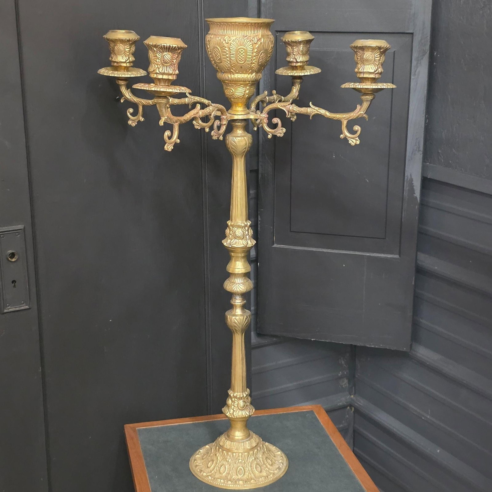 Antique Brass 4-Arm Floor Candelabra Grandmillion Altar Decor - 13
