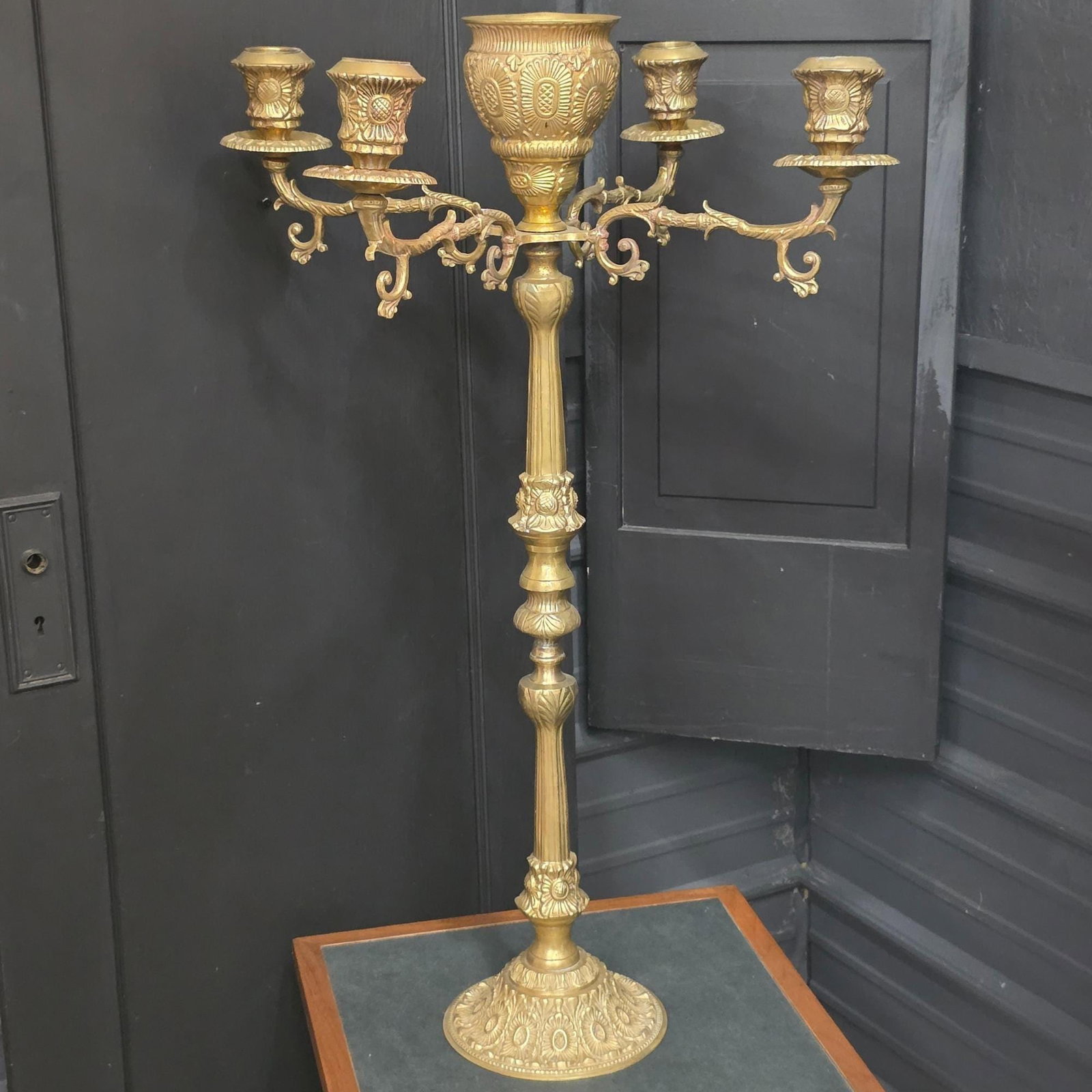 Antique Brass 4-Arm Floor Candelabra Grandmillion Altar Decor - 15