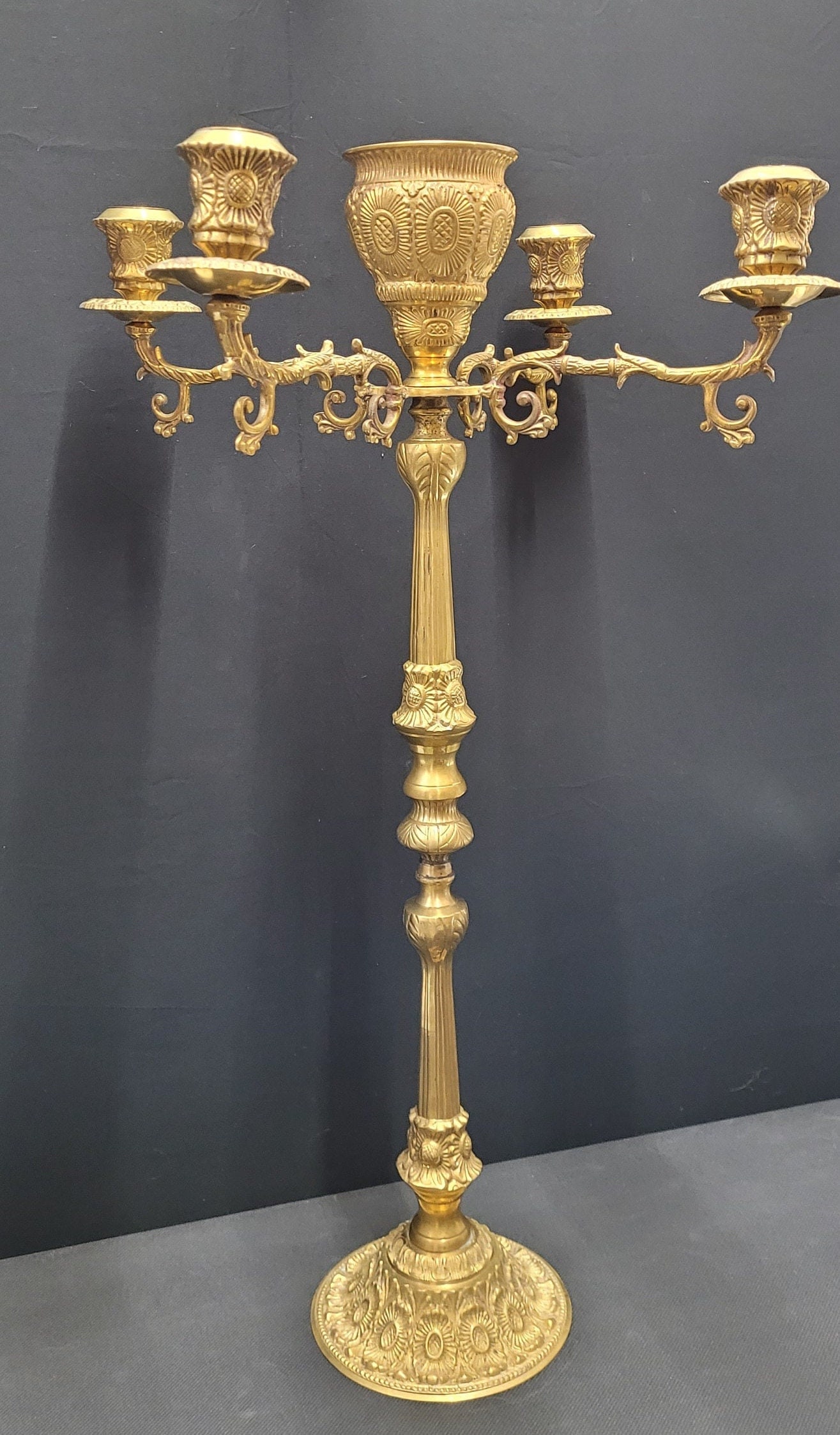 Antique Brass 4-Arm Floor Candelabra Grandmillion Altar Decor - 2