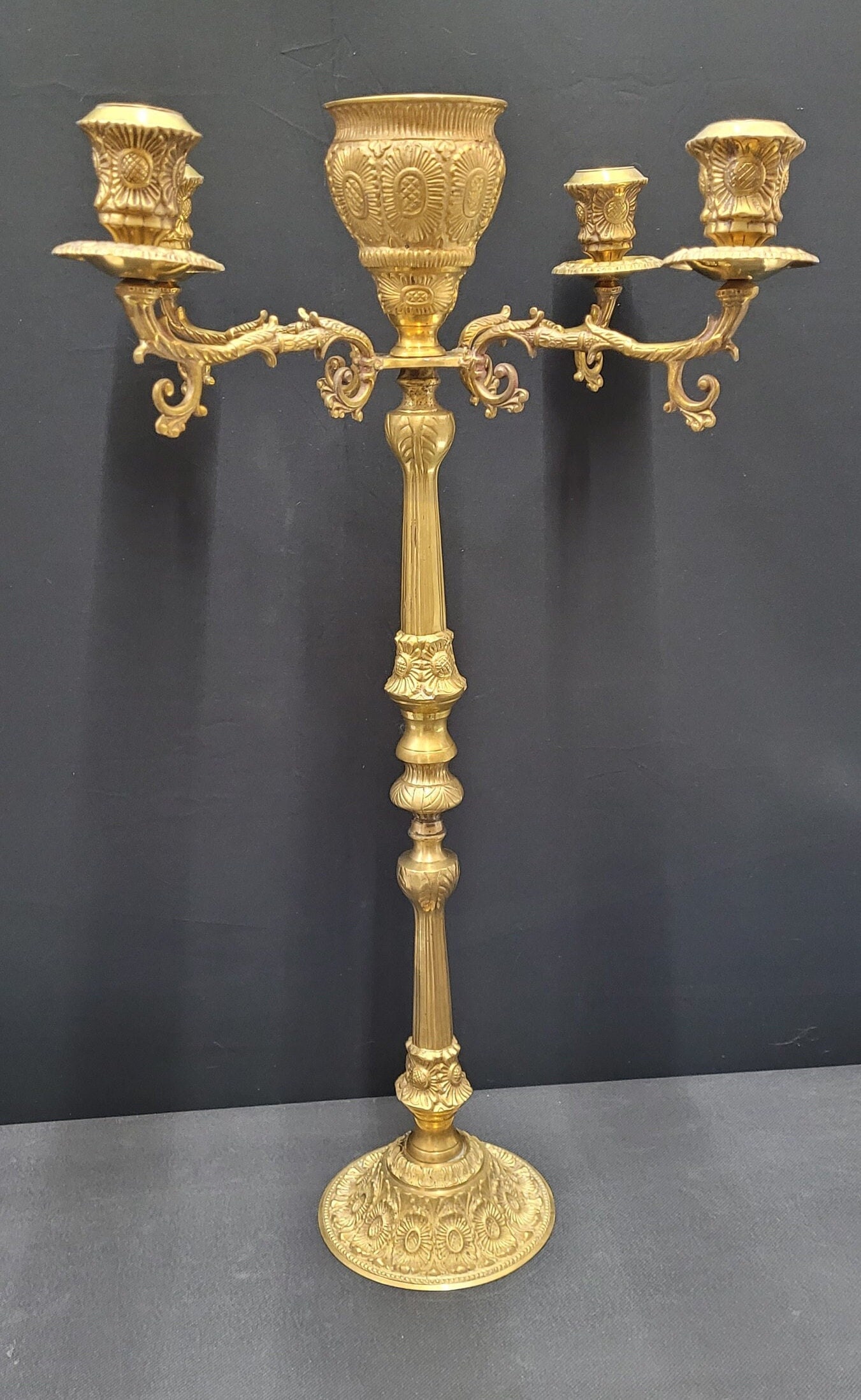 Antique Brass 4-Arm Floor Candelabra Grandmillion Altar Decor - 9