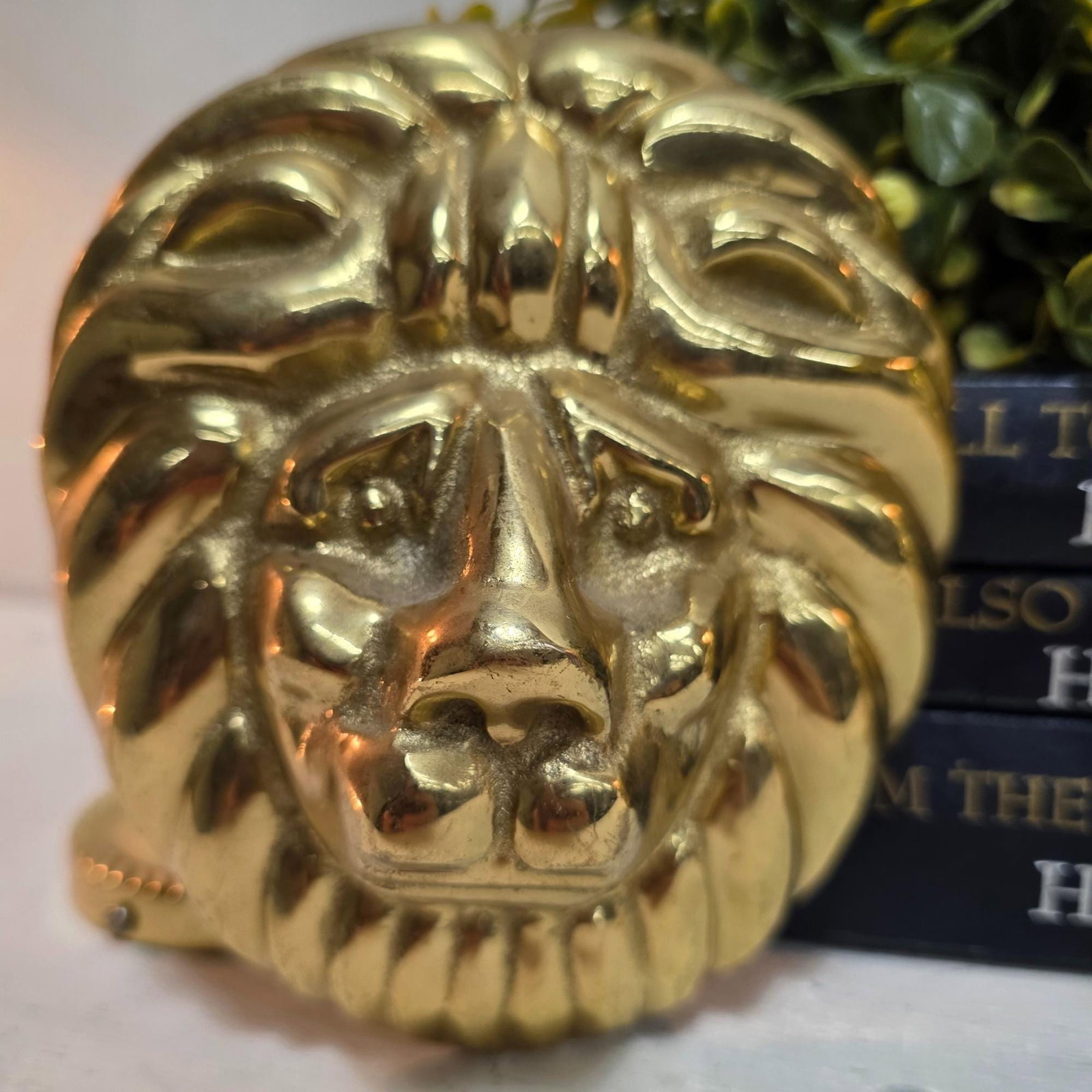 Vintage Brass Lion Head Hardware Medallion Gold Curtain Holders Hollywood Regency - 7