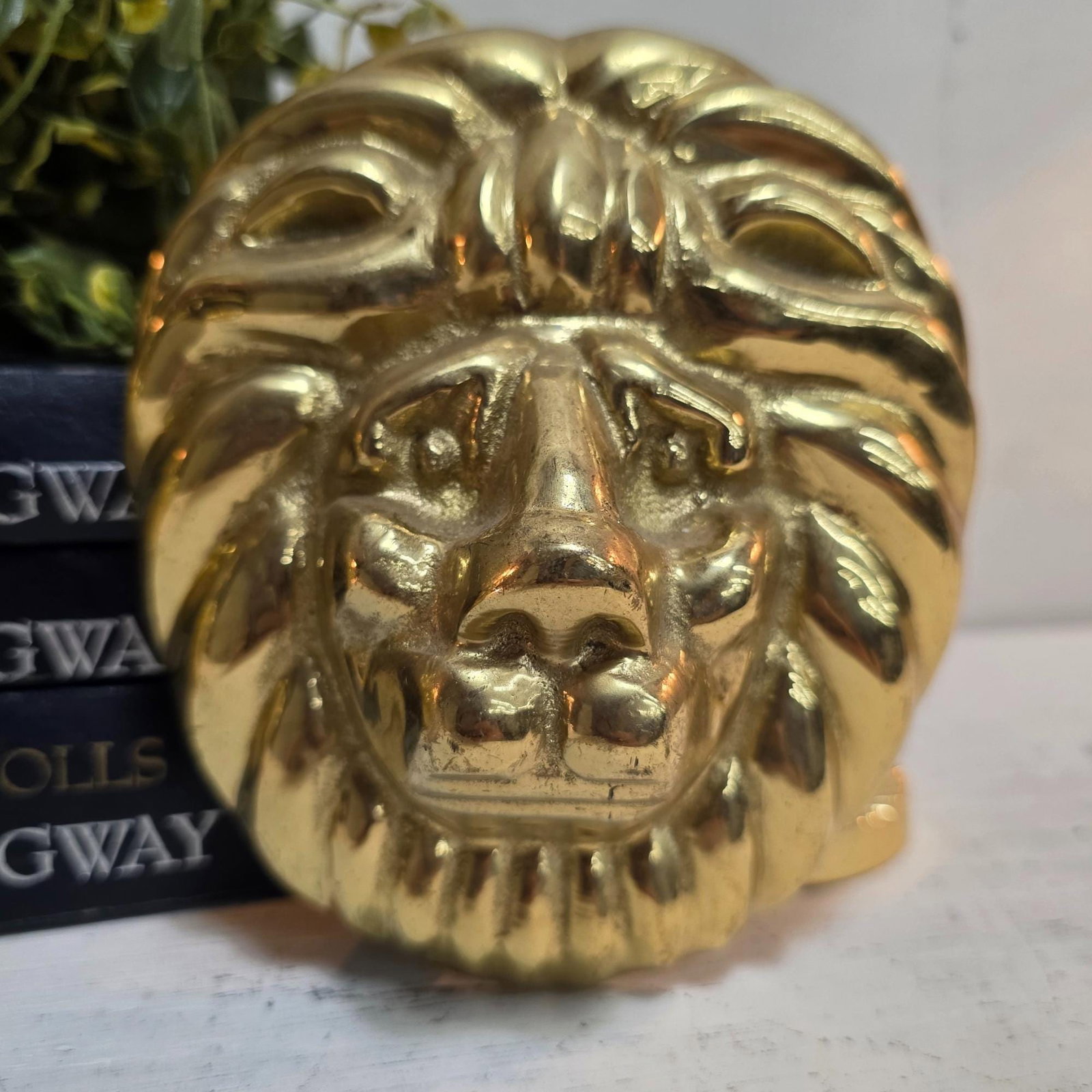 Vintage Brass Lion Head Hardware Medallion Gold Curtain Holders Hollywood Regency - 8