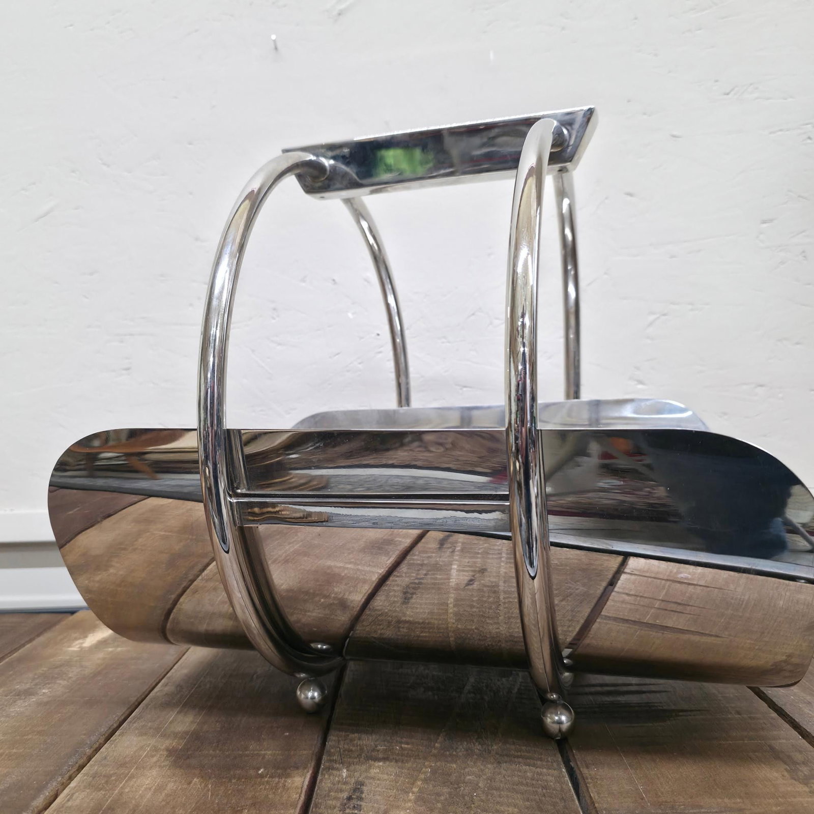 Chrome Caddy, Art Deco Magazine Rack, Fireplace Log Holder Petite Small Apartment Size (1 of 9)