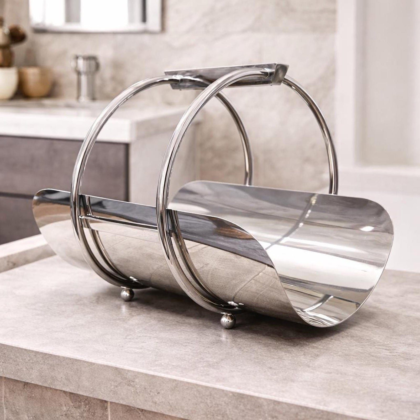 Chrome Caddy, Art Deco Magazine Rack, Fireplace Log Holder Petite Small Apartment Size - 3