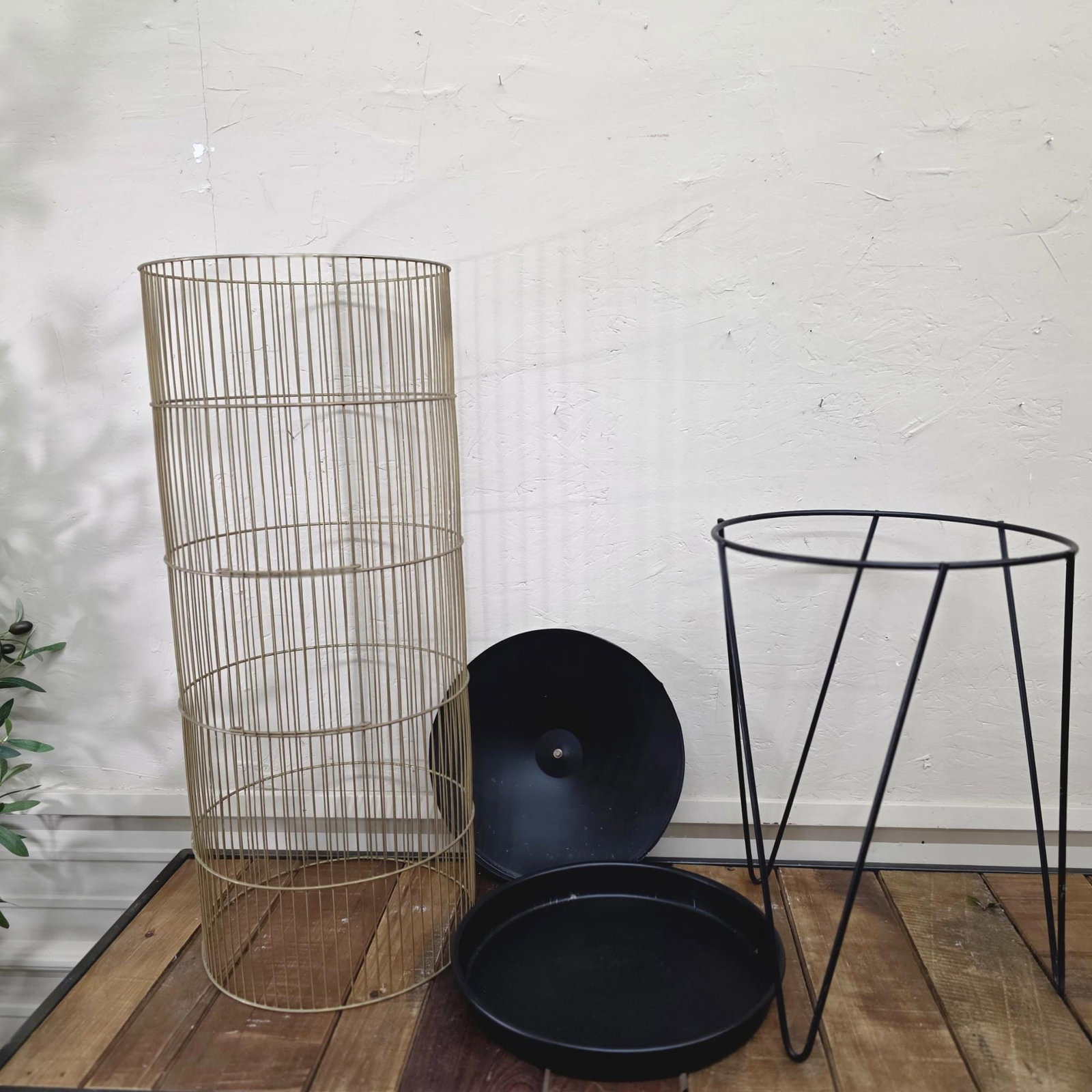 Gold Wire Birdcage on Stand, Hollywood Regency Plant Terrarium Display - 10