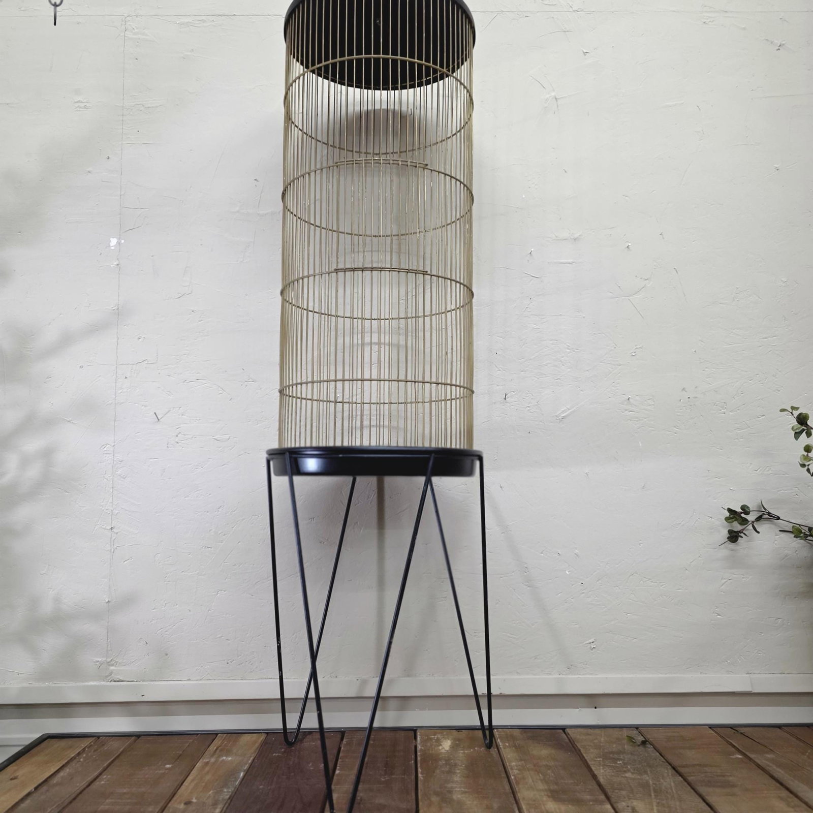 Gold Wire Birdcage on Stand, Hollywood Regency Plant Terrarium Display - 14