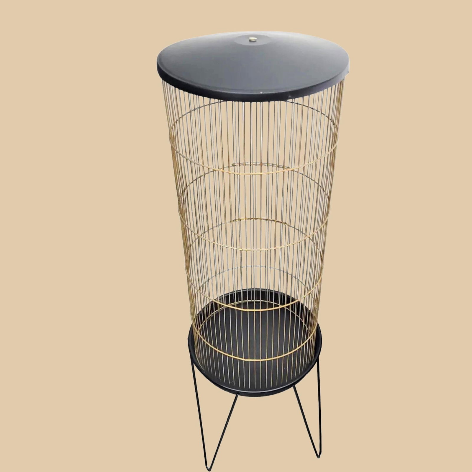 Gold Wire Birdcage on Stand, Hollywood Regency Plant Terrarium Display - 3
