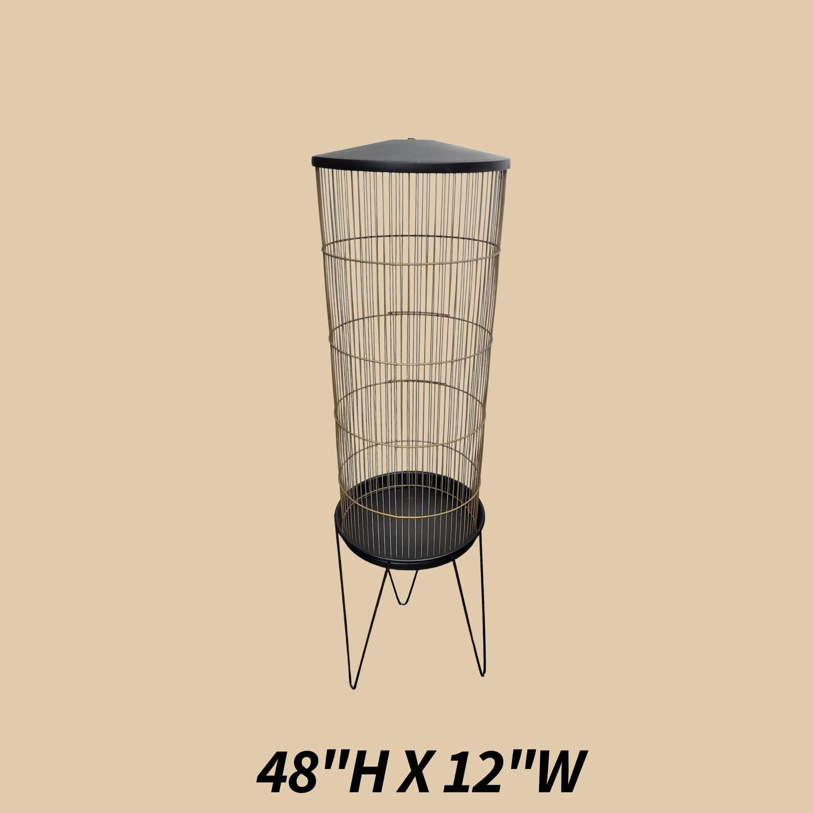 Gold Wire Birdcage on Stand, Hollywood Regency Plant Terrarium Display - 4