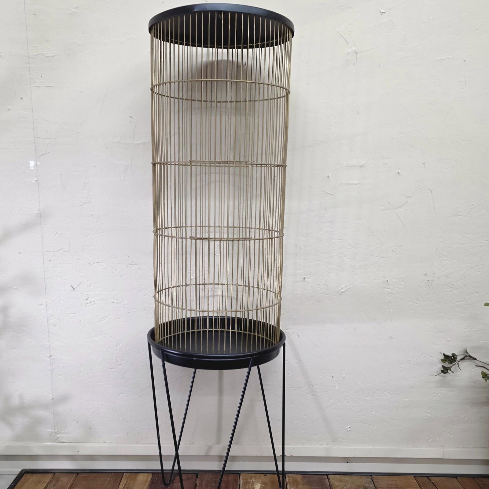 Gold Wire Birdcage on Stand, Hollywood Regency Plant Terrarium Display - 6
