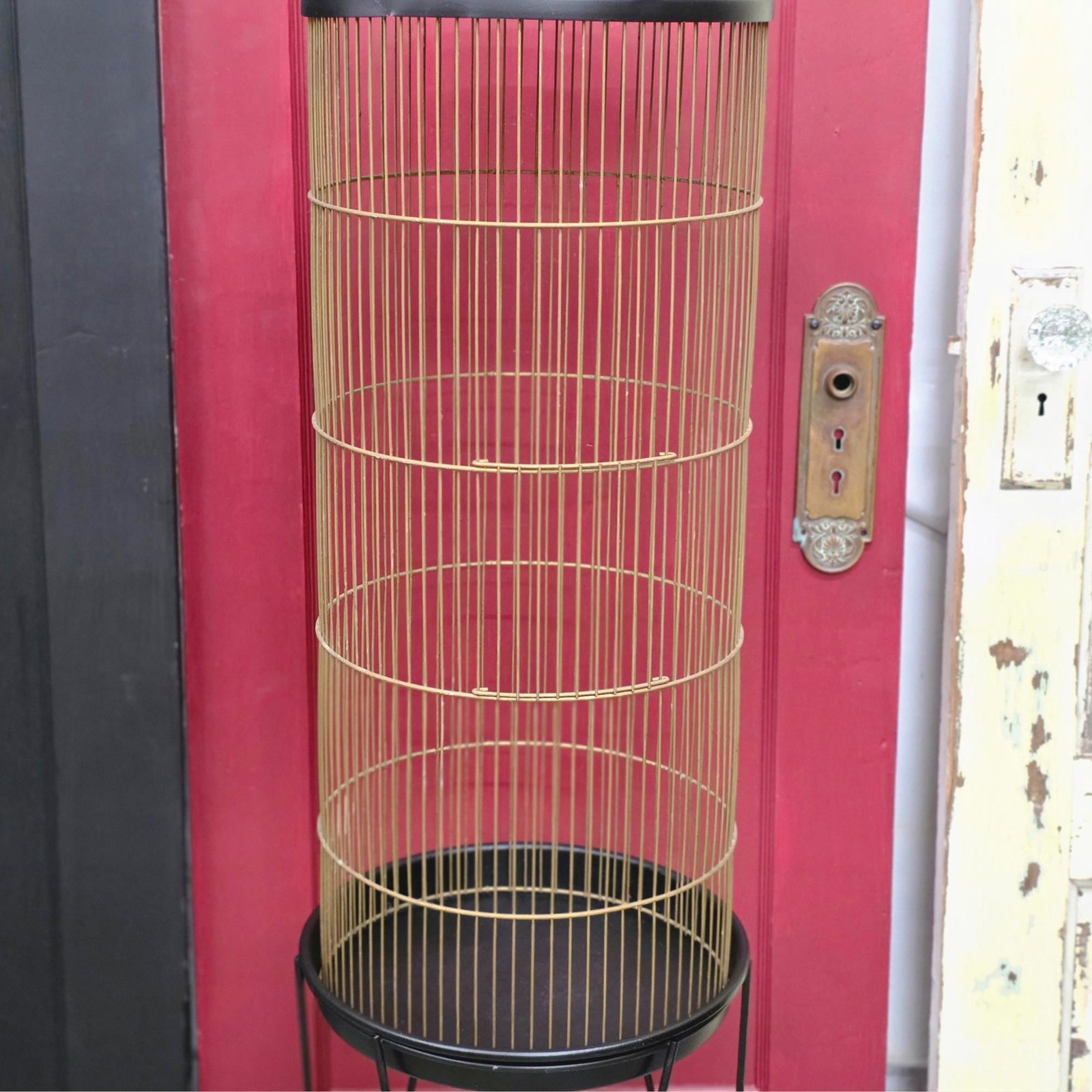 Gold Wire Birdcage on Stand, Hollywood Regency Plant Terrarium Display - 7