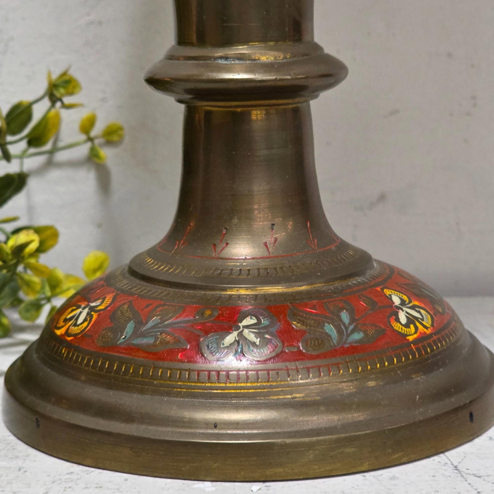 Brass Large Vase Scalloped Floral Etched MCM Pedestal Decor - 5