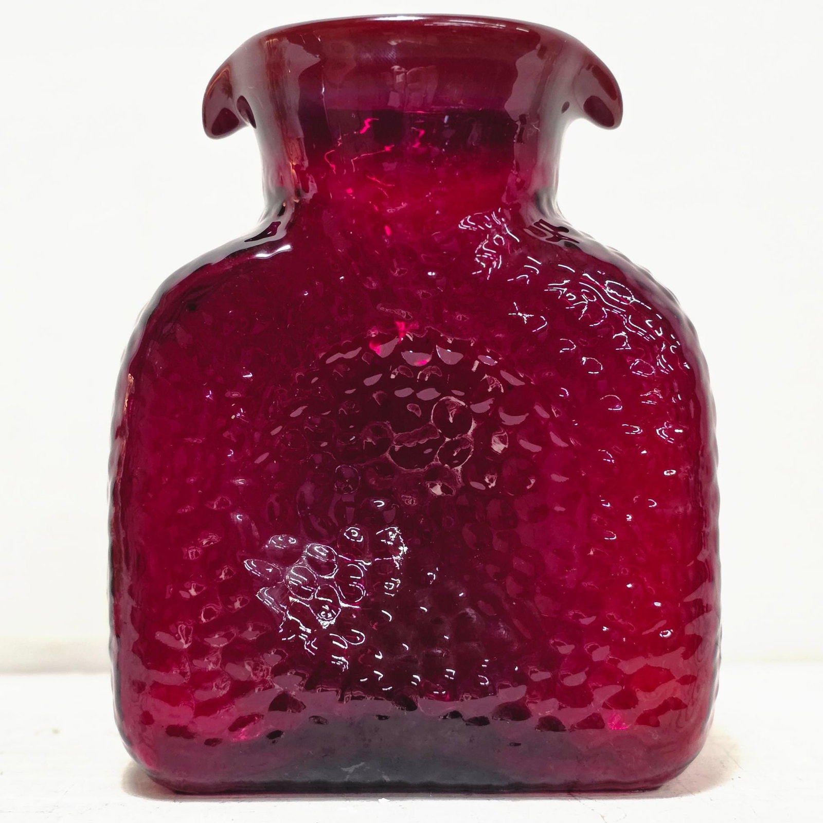 Ruby Red Art Glass Vase, MCM Canteen Form, 8" Garnet Vessel (1 of 14)