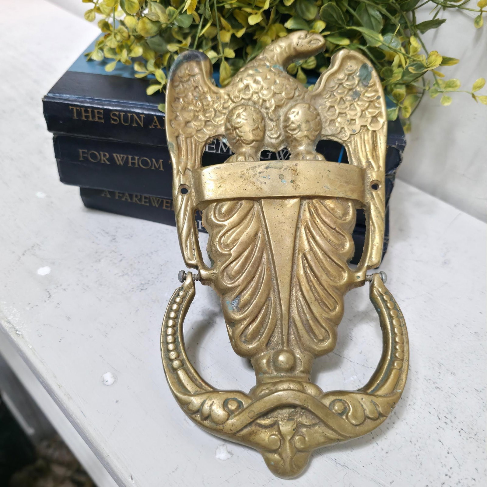 Large Brass Eagle Door Knocker 9.5”, Federal Colonial Entry Decor, Patriotic Americana Accent - 10