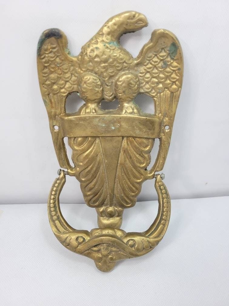 Large Brass Eagle Door Knocker 9.5”, Federal Colonial Entry Decor, Patriotic Americana Accent - 2