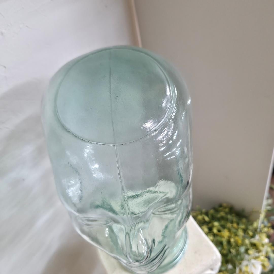 Vintage Aqua Glass Mannequin Head Sculpture, Heavy Molded Bust, Cloche Decor - 11