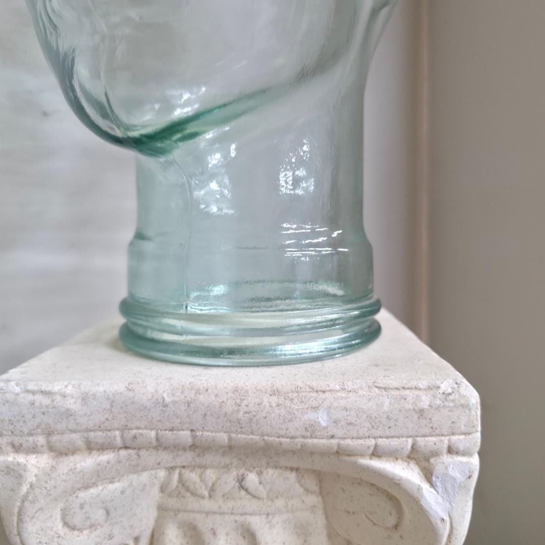 Vintage Aqua Glass Mannequin Head Sculpture, Heavy Molded Bust, Cloche Decor - 13