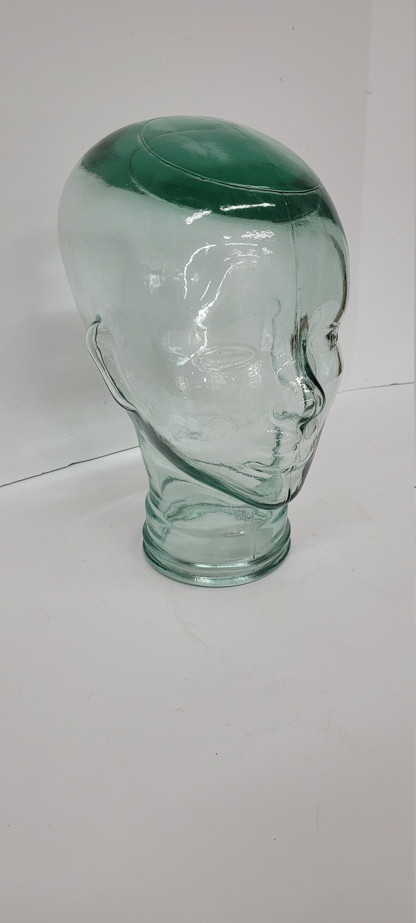 Vintage Aqua Glass Mannequin Head Sculpture, Heavy Molded Bust, Cloche Decor - 4