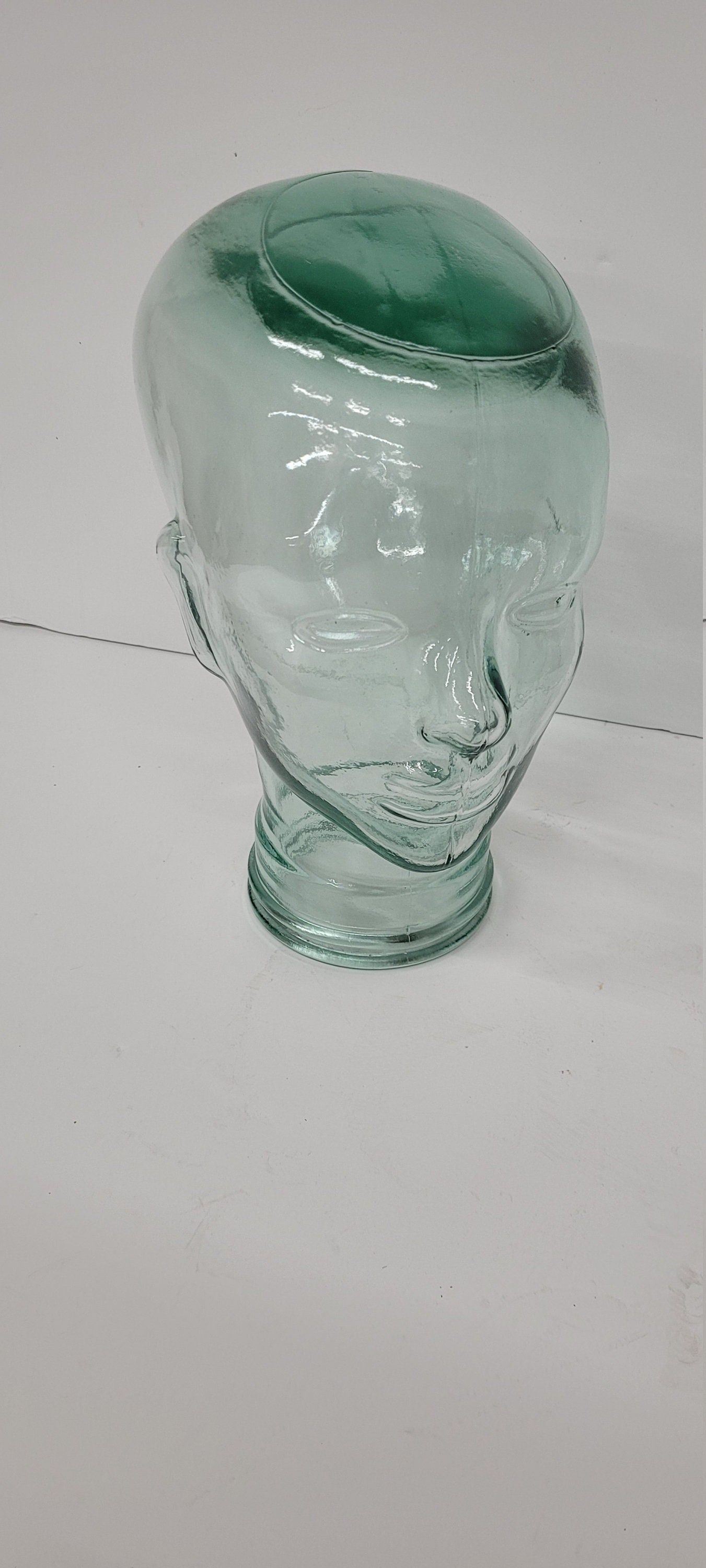 Vintage Aqua Glass Mannequin Head Sculpture, Heavy Molded Bust, Cloche Decor - 9