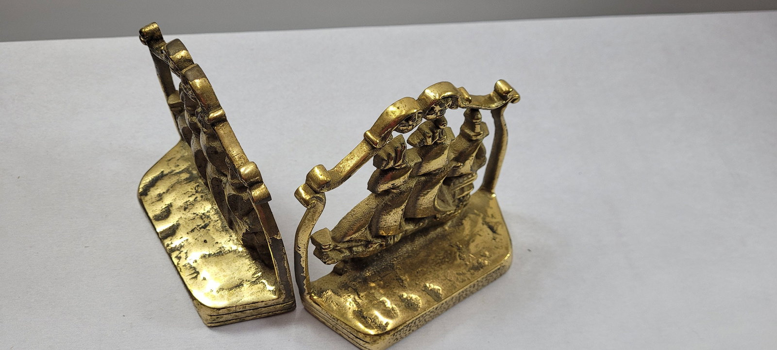 Vintage Brass Nautical Bookends Sailing Ship Spanish Galleon Decor - 4