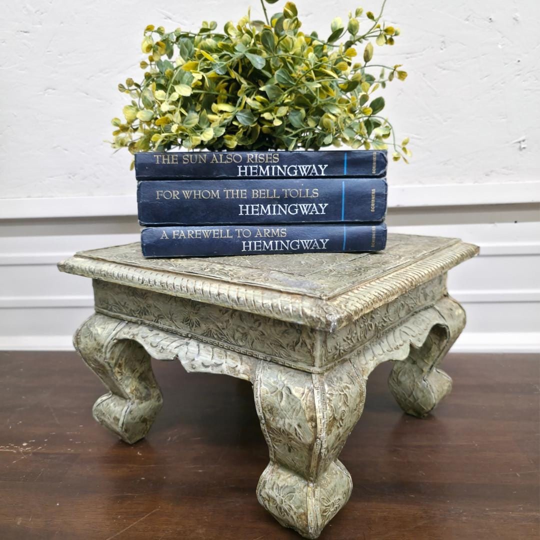Vintage Brass Embossed Plant Stand, Indian Bajot Table, Floral Repoussé, 12" - 4