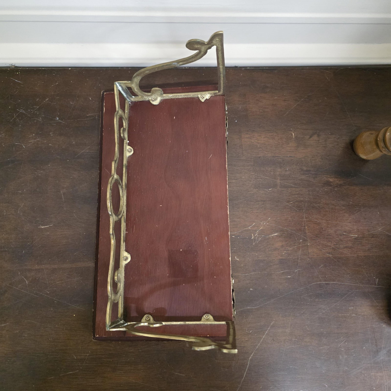 Vintage Brass Wall Shelf with Wood Top, Small Mounted Display Shelf, Hollywood Regency Accent - 11
