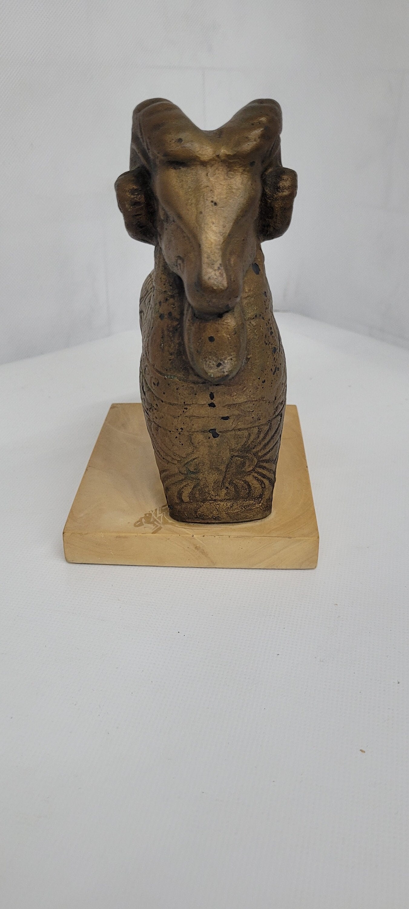Vintage Mid Century Ram Sculpture Bronze Finish Ceramic Animal Figurine - 7