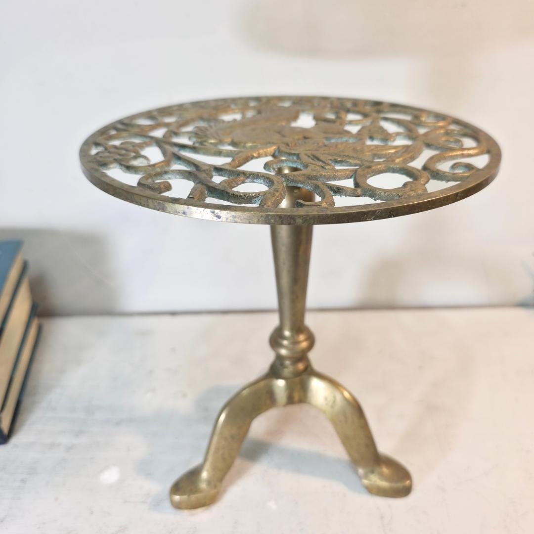 Vintage Brass Riser Plant Holder Squirrel Motif Stand, Store Display English Cottage Victorian Style - 13
