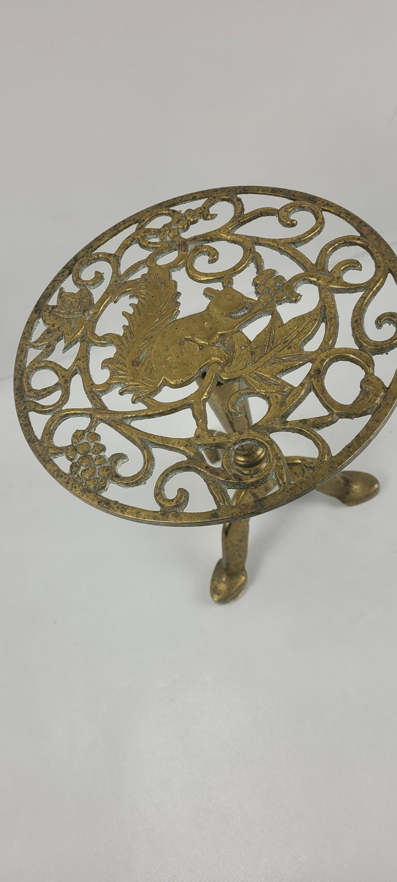Vintage Brass Riser Plant Holder Squirrel Motif Stand, Store Display English Cottage Victorian Style - 9