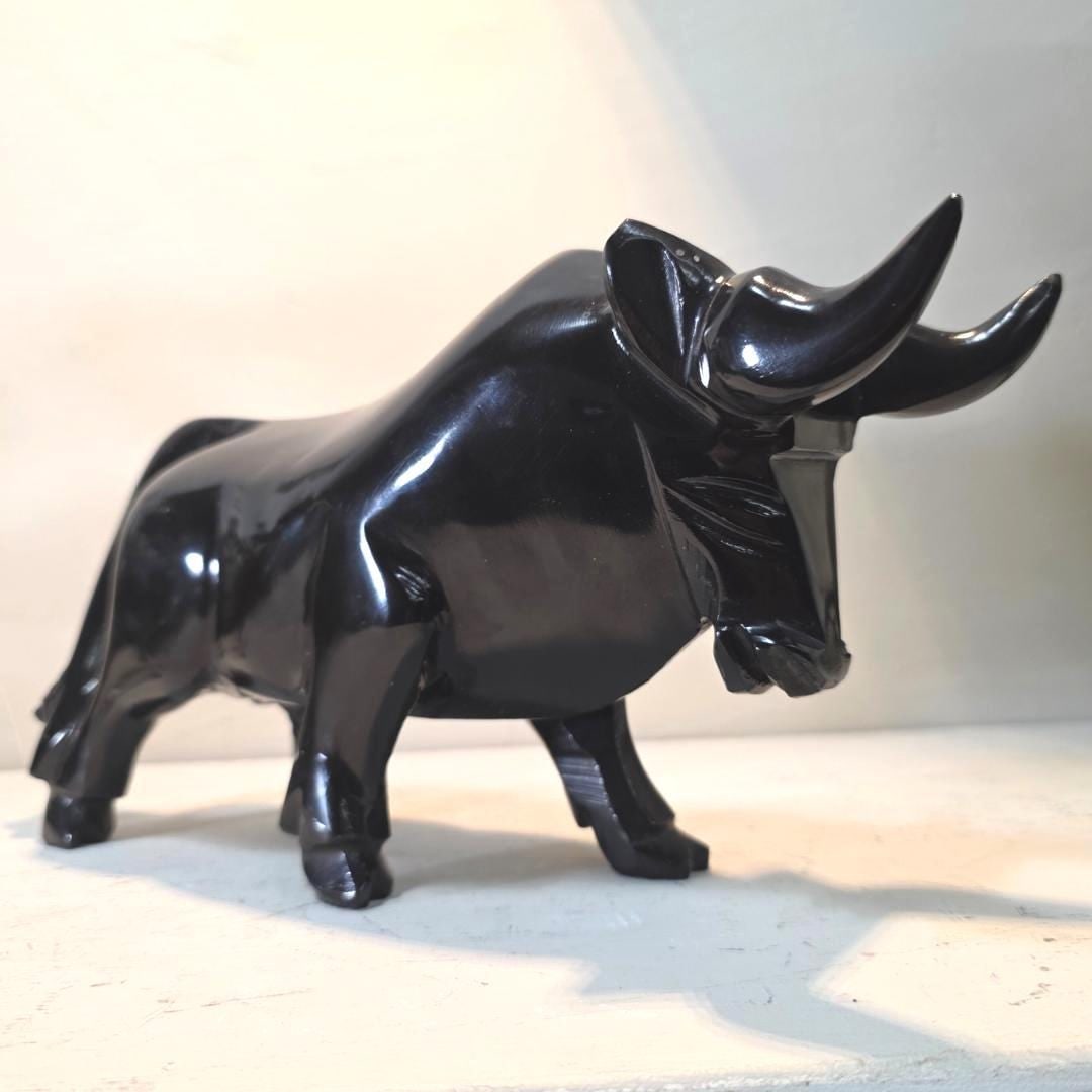 Vintage Hand-Carved Black Stone Bull Sculpture, Mid-Century Modern Decor (1 of 9)