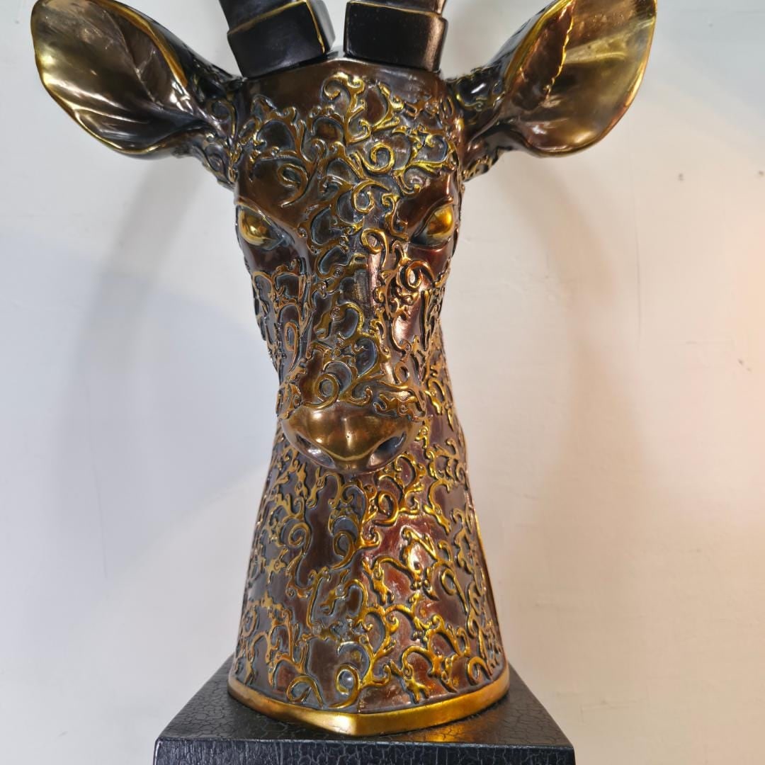 Large Antelope Bust Sculpture 41”, Gilded Animal Head, Safari Statement Decor, Floor Accent - 9