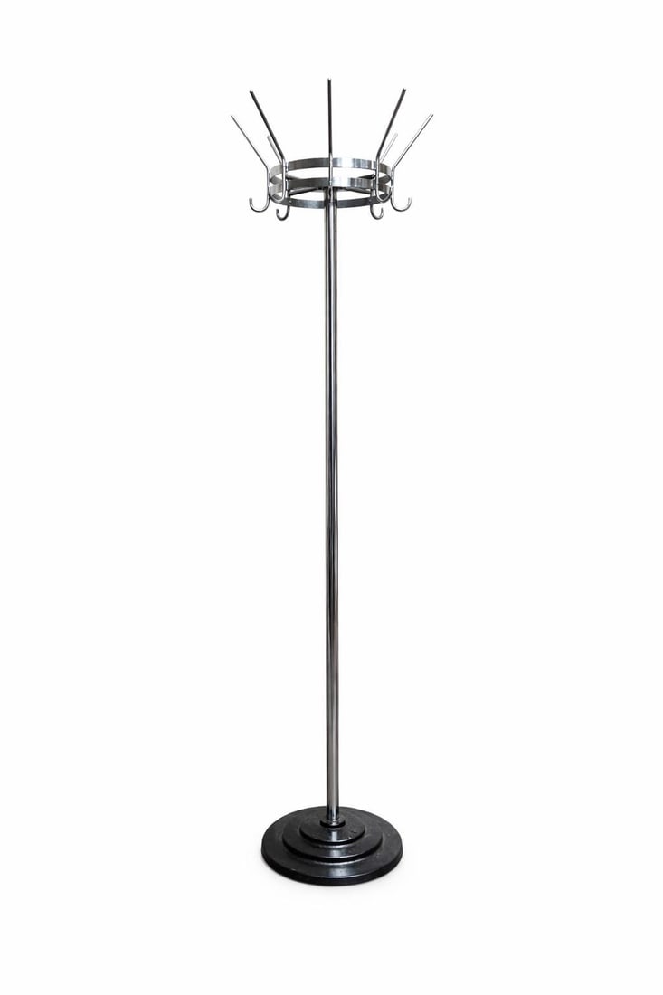 Vintage Chrome Coat Rack Free Standing Rotating, Heavy Industrial Loft Modern Entryway Organizer - 13