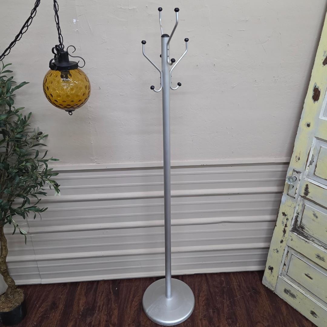Vintage Aluminum Coat Tree 71”, Minimalist Industrial Coat Rack, Loft Studio Entryway - 10
