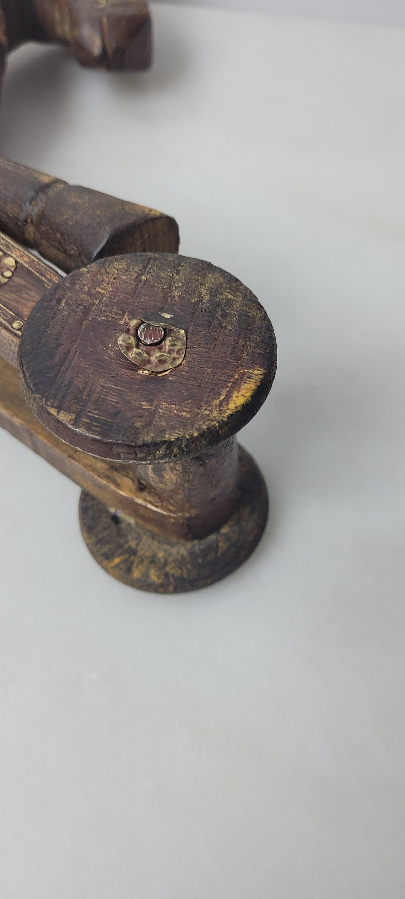 Antique Wooden Toy Horse, Brass Copper Inlay, c1900 Folk Art Decor - 10