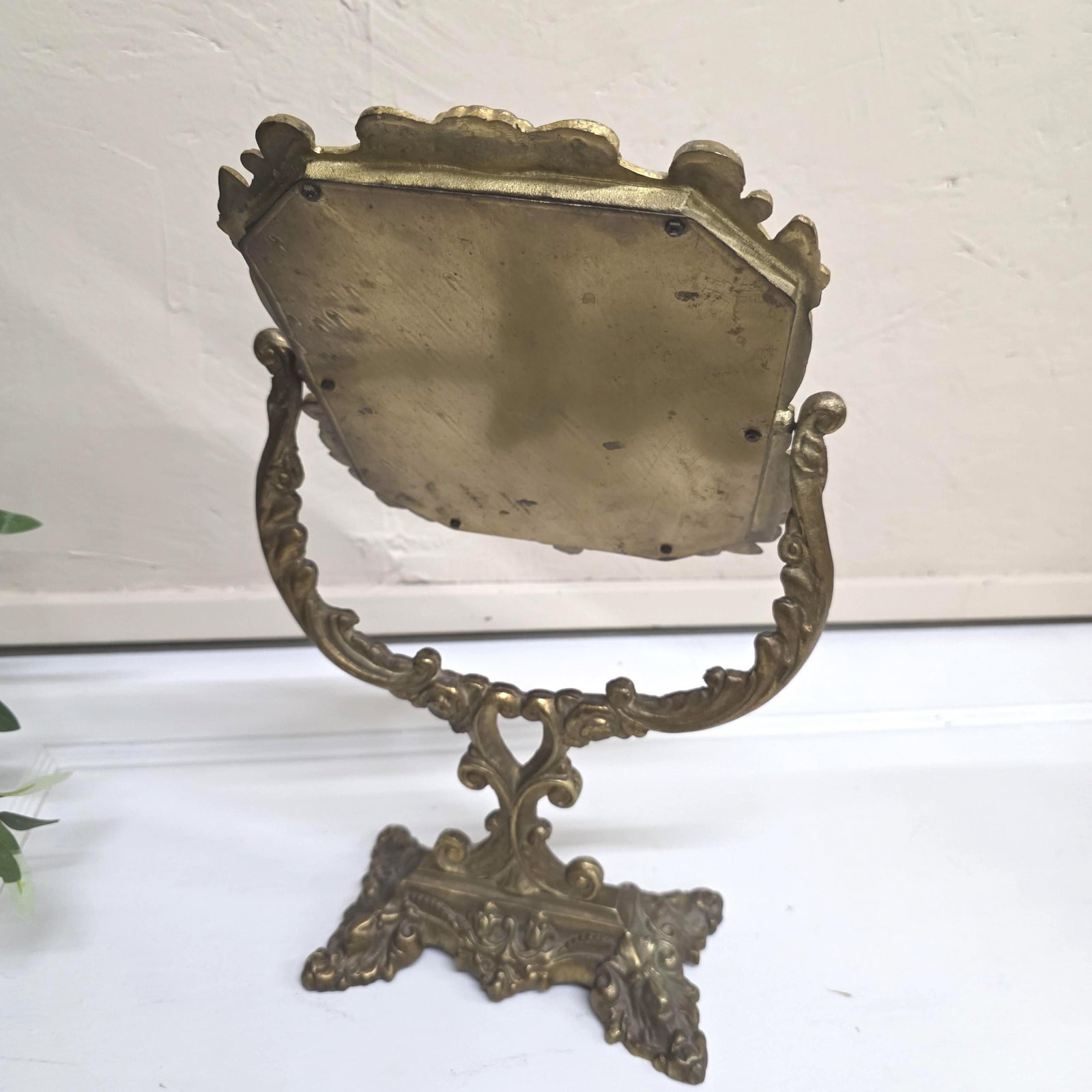 Victorian Rococo Revival Cast Brass Vanity Mirror, Ornate Floral Frame, Hollywood Regency Decor - 5