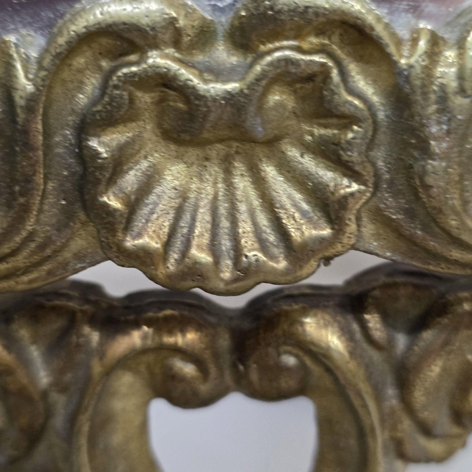 Victorian Rococo Revival Cast Brass Vanity Mirror, Ornate Floral Frame, Hollywood Regency Decor - 9