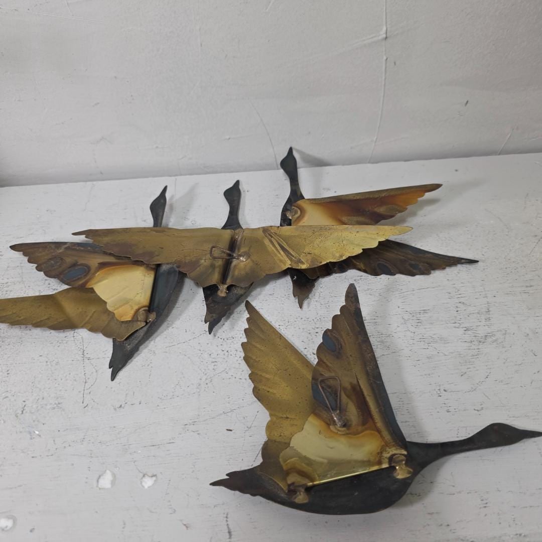 Vintage Brass Flying Geese Wall Art, Mid Century Modern Gallery Decor, Set of 2 - 4