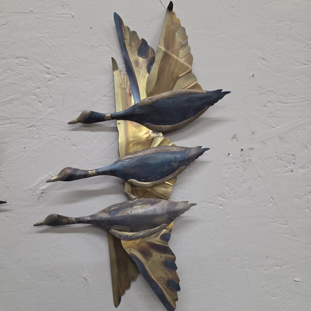 Vintage Brass Flying Geese Wall Art, Mid Century Modern Gallery Decor, Set of 2 - 7