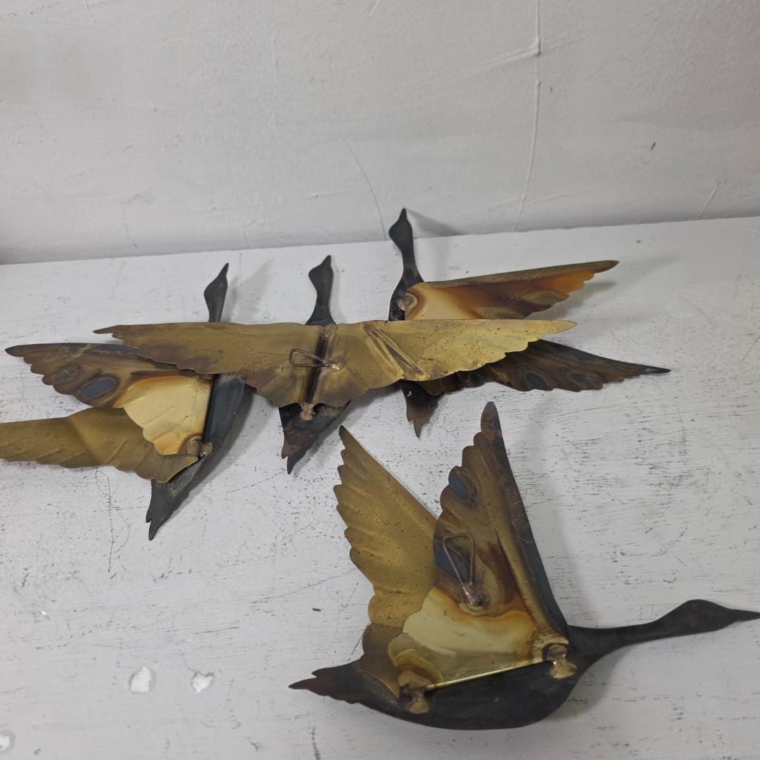 Vintage Brass Flying Geese Wall Art, Mid Century Modern Gallery Decor, Set of 2 - 8