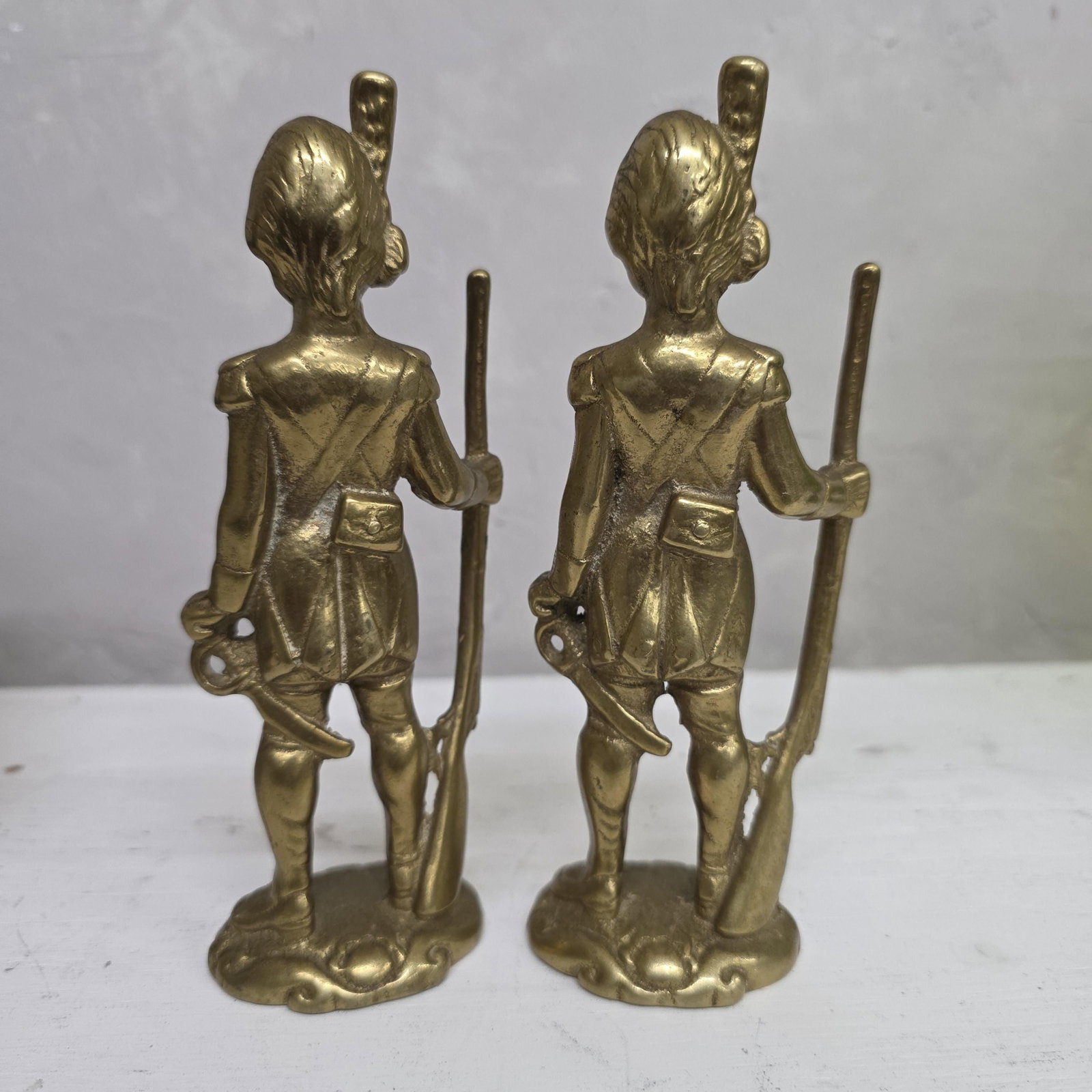 Vintage Brass Soldier Figurines French Grenadier Guardsmen Set of 2 Military Statue - 10
