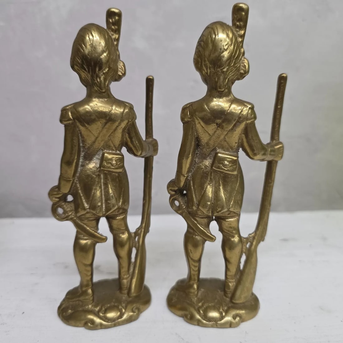 Vintage Brass Soldier Figurines French Grenadier Guardsmen Set of 2 Military Statue - 11