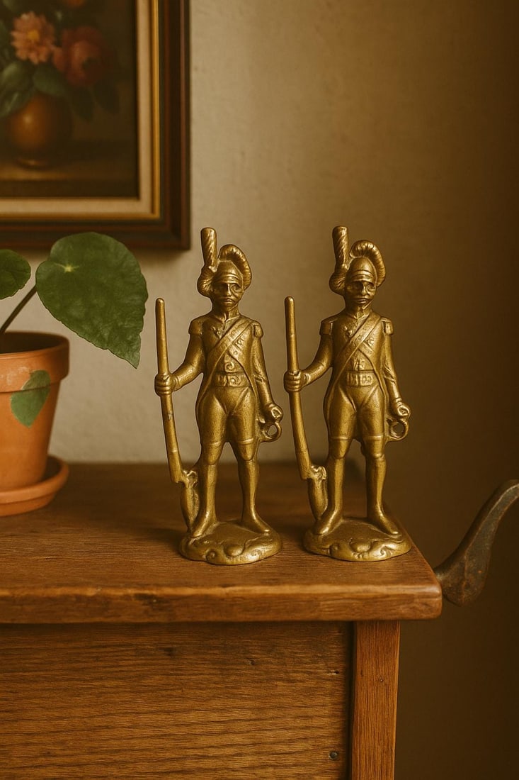 Vintage Brass Soldier Figurines French Grenadier Guardsmen Set of 2 Military Statue - 5