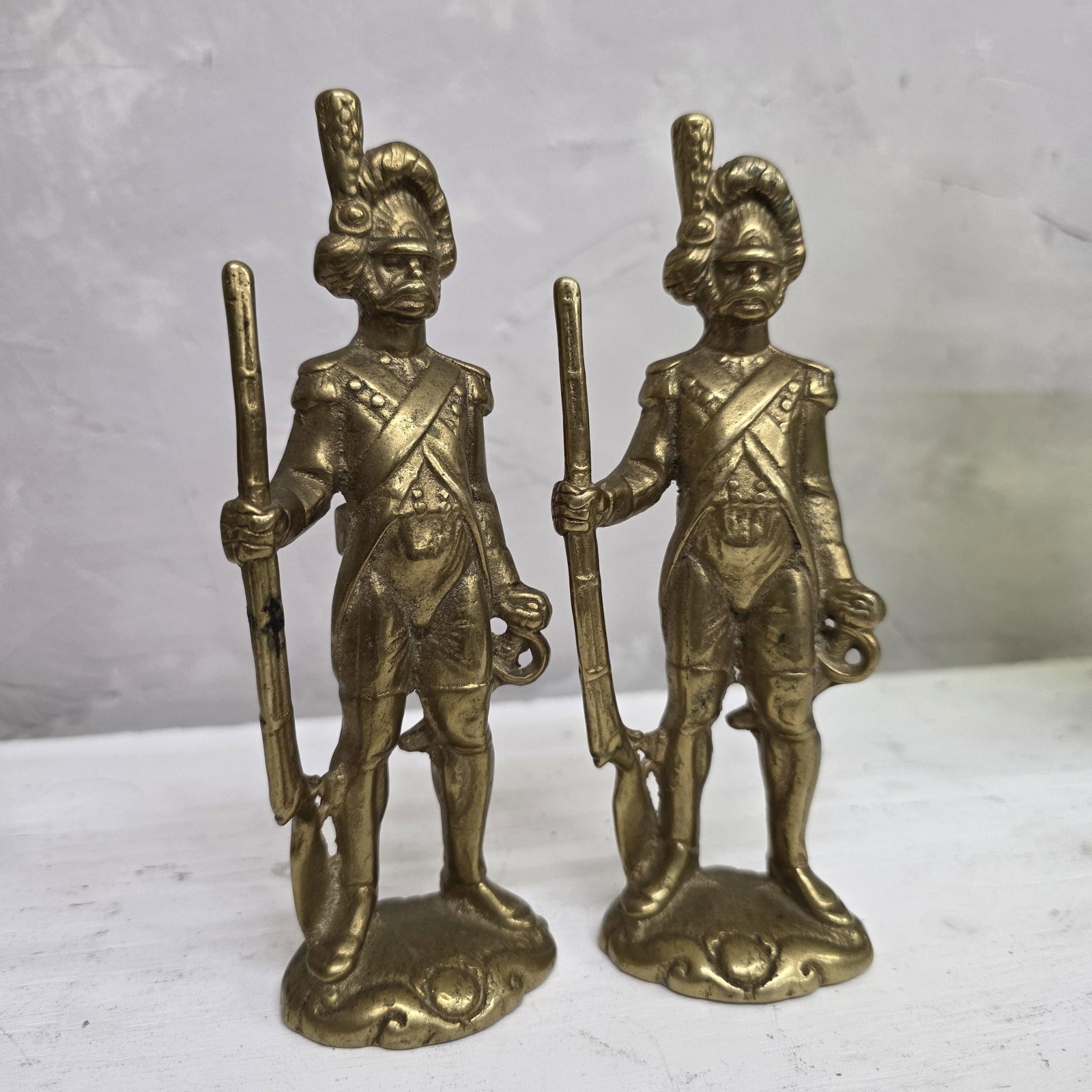 Vintage Brass Soldier Figurines French Grenadier Guardsmen Set of 2 Military Statue - 9