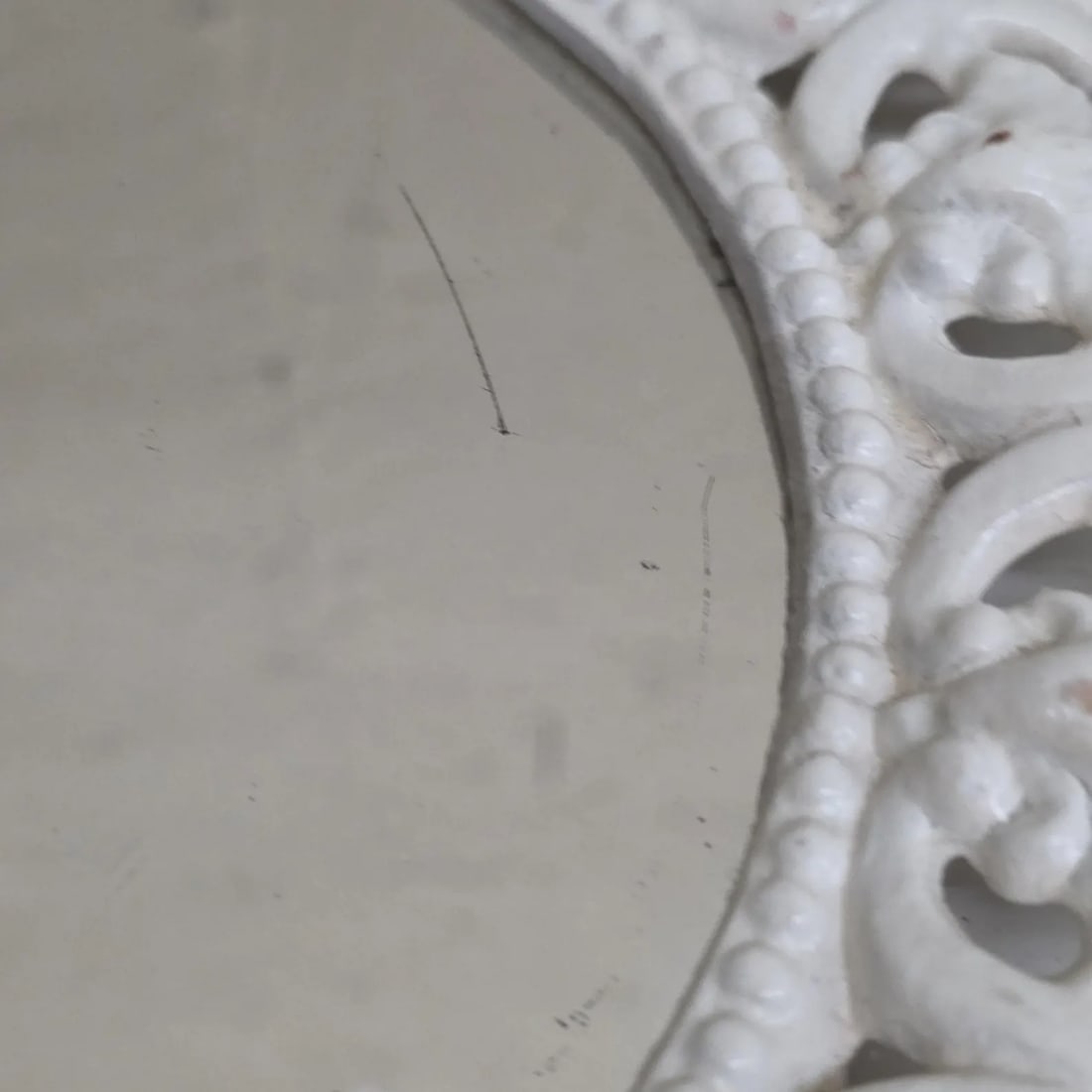 Vintage BMIC Cast Iron Rococo Vanity Mirror, White Enamel Scrollwork Frame - 16