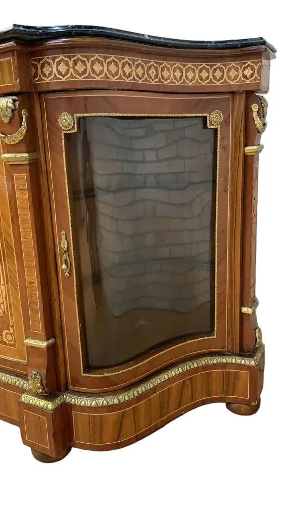 Vintage French Louis XVI Style Inlaid Serpentine Marble Top Credenza - 4