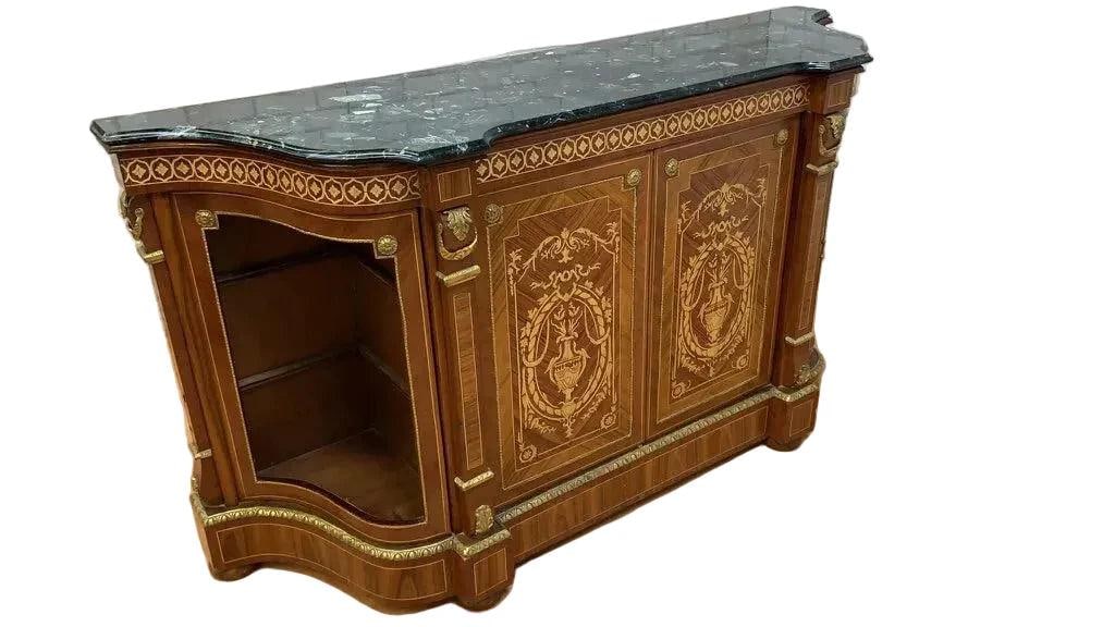 Vintage French Louis XVI Style Inlaid Serpentine Marble Top Credenza - 8