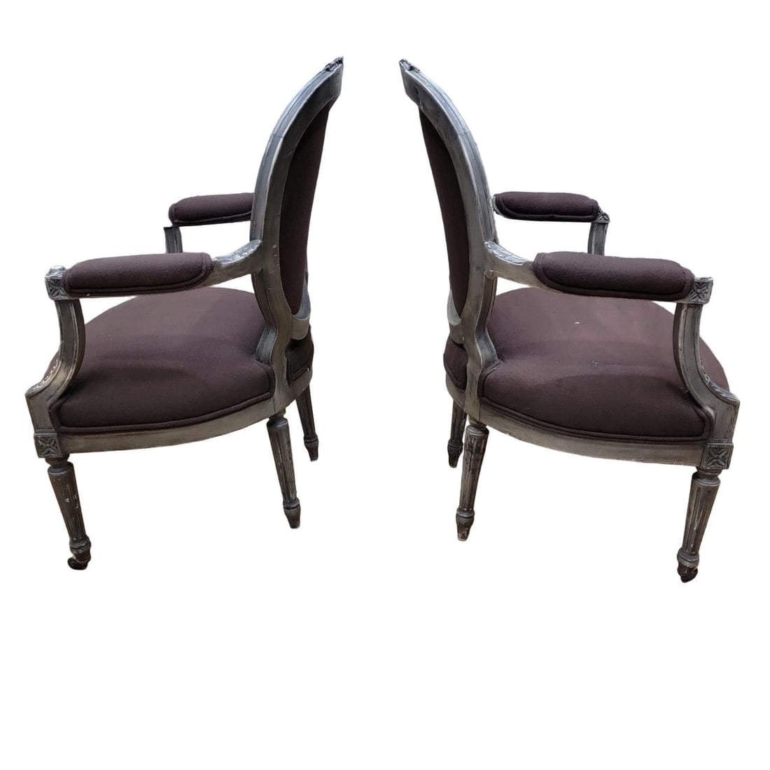 Antique French Louis XVI Style Carved Fauteuil Chairs - Pair - 5